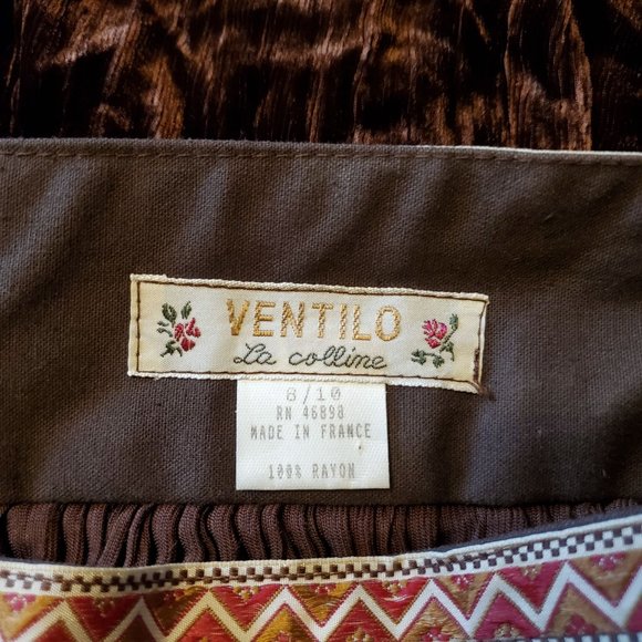 Ventilo‎ 8 10 Brown Maxi Skirt Modest La Colline Rayon Made in France Velvet - Picture 4 of 5